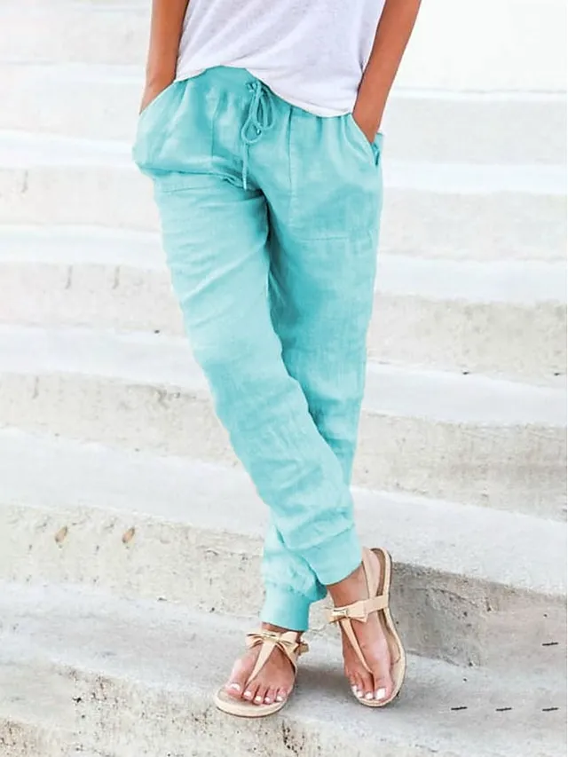 Women's Joggers Linen Pants Baggy Full Length Faux Linen Side Pockets Baggy Mid Waist Fashion Casual Weekend Yellow Army Green S M Autumn / Fall