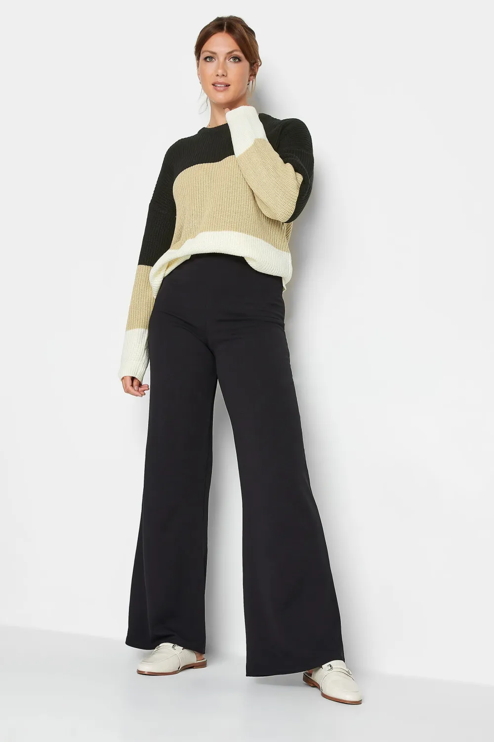 LTS Tall Black & Brown Colourblock Knit Jumper