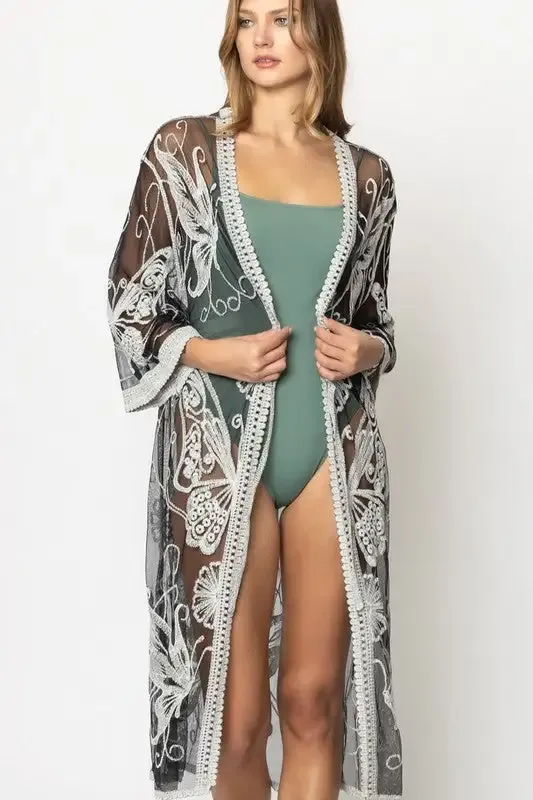 Butterfly Pattern Lace Kimono  choice of colors