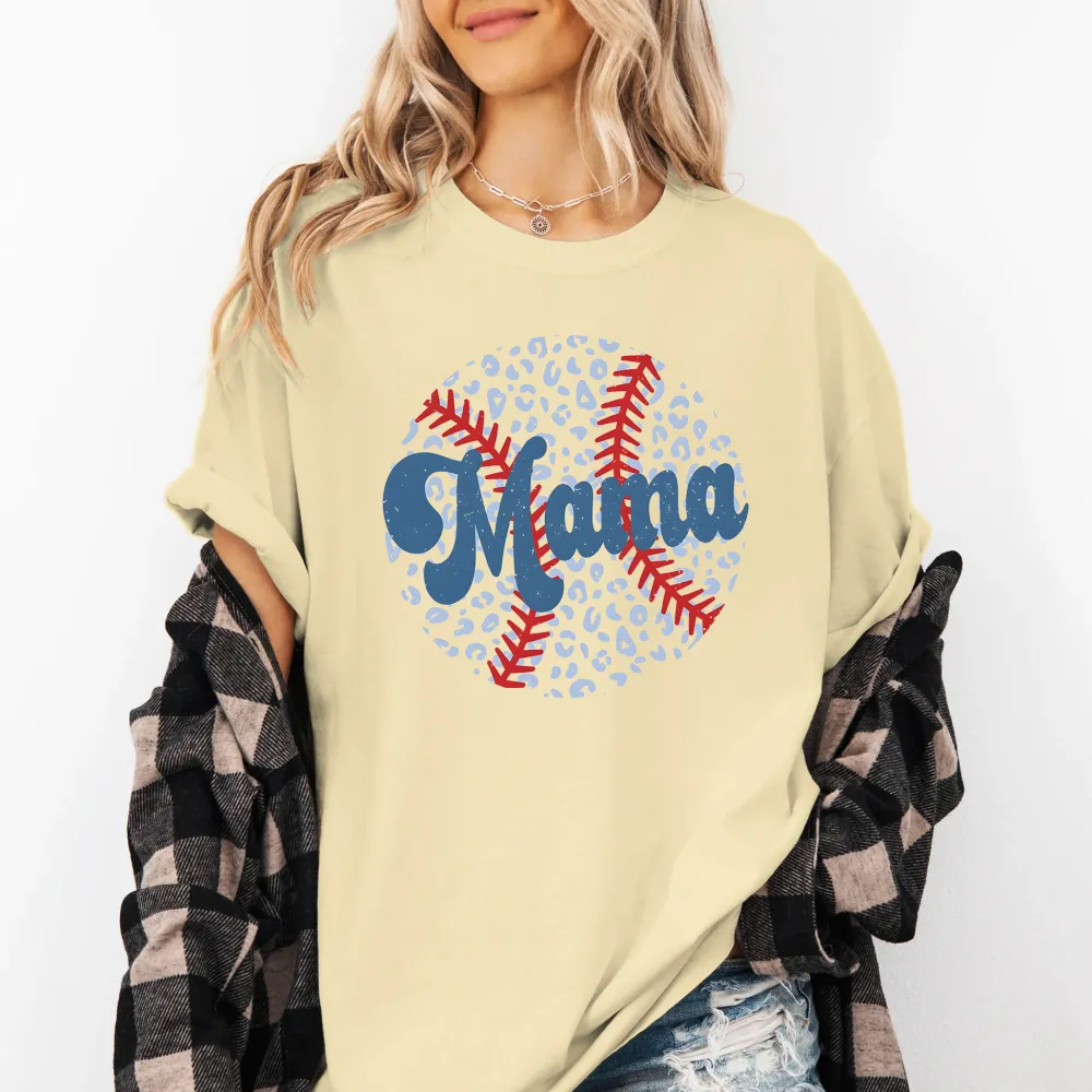 Baseball Mama Printed Round Neck Short Sleeve T-Shirt