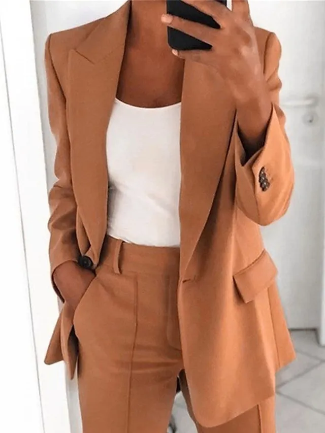 Women's Blazer Single Breasted Lapel Jacket Fall Formal Business Coat with Pockets Outerwear Long Sleeve Fall Black