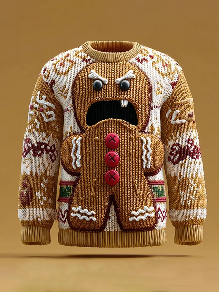 Men's Fun Shouting Gingerbread Man Christmas Ugly Sweater