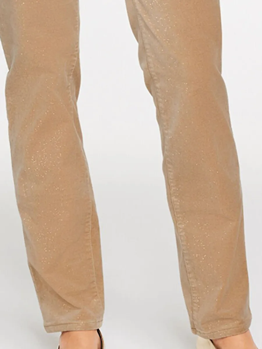 Lady'S Comfortable Light Khaki Corduroy Straight-Leg Trousers