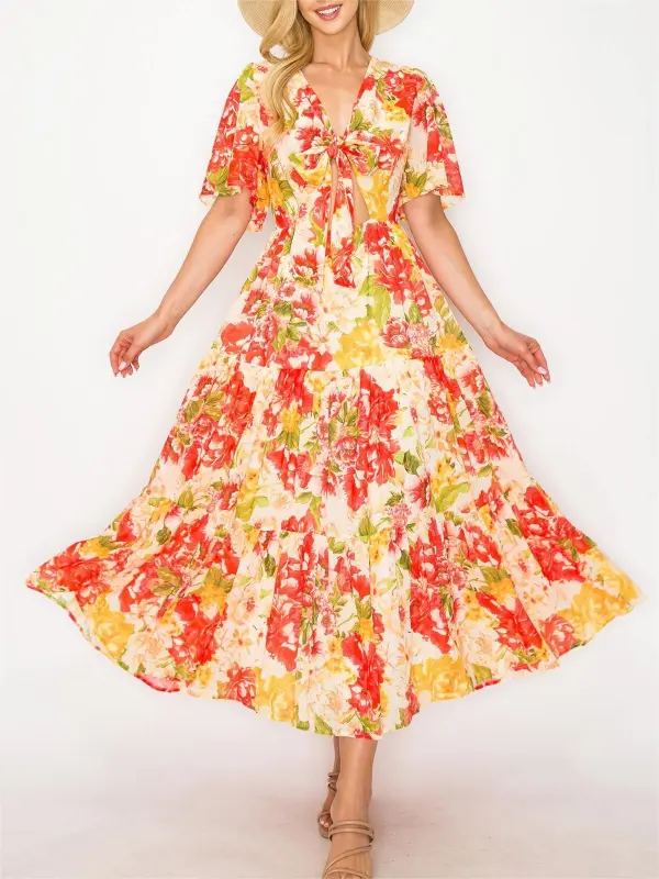 Marigold Floral Print Midi Dress
