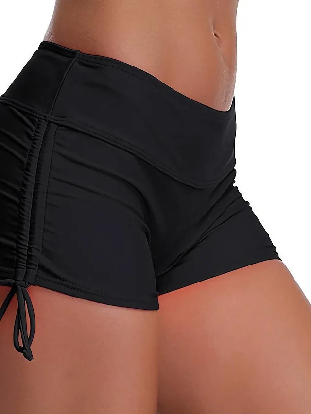 Women's Swimwear Swim Shorts Normal Swimsuit Quick Dry Solid Color Black Blue Bathing Suits Sports Beach Wear Summer