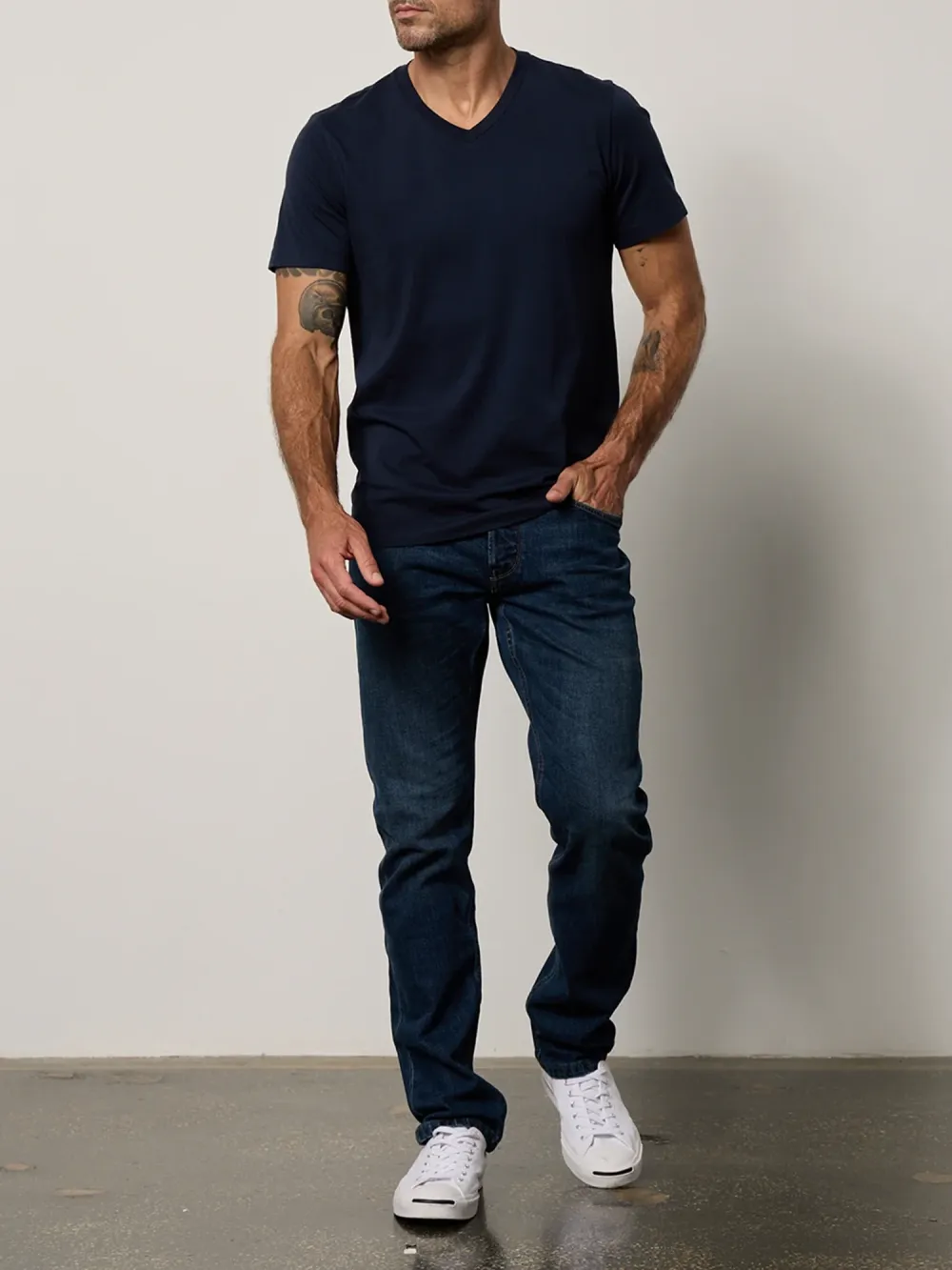 Men's Fashion Cotton V-Neck Solid Short Sleeve T-Shirt