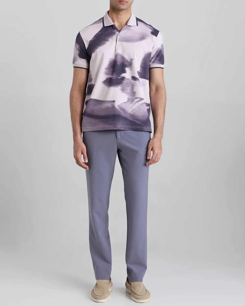 Daily Simple And Slimming Lilac Abstract Polo Shirt