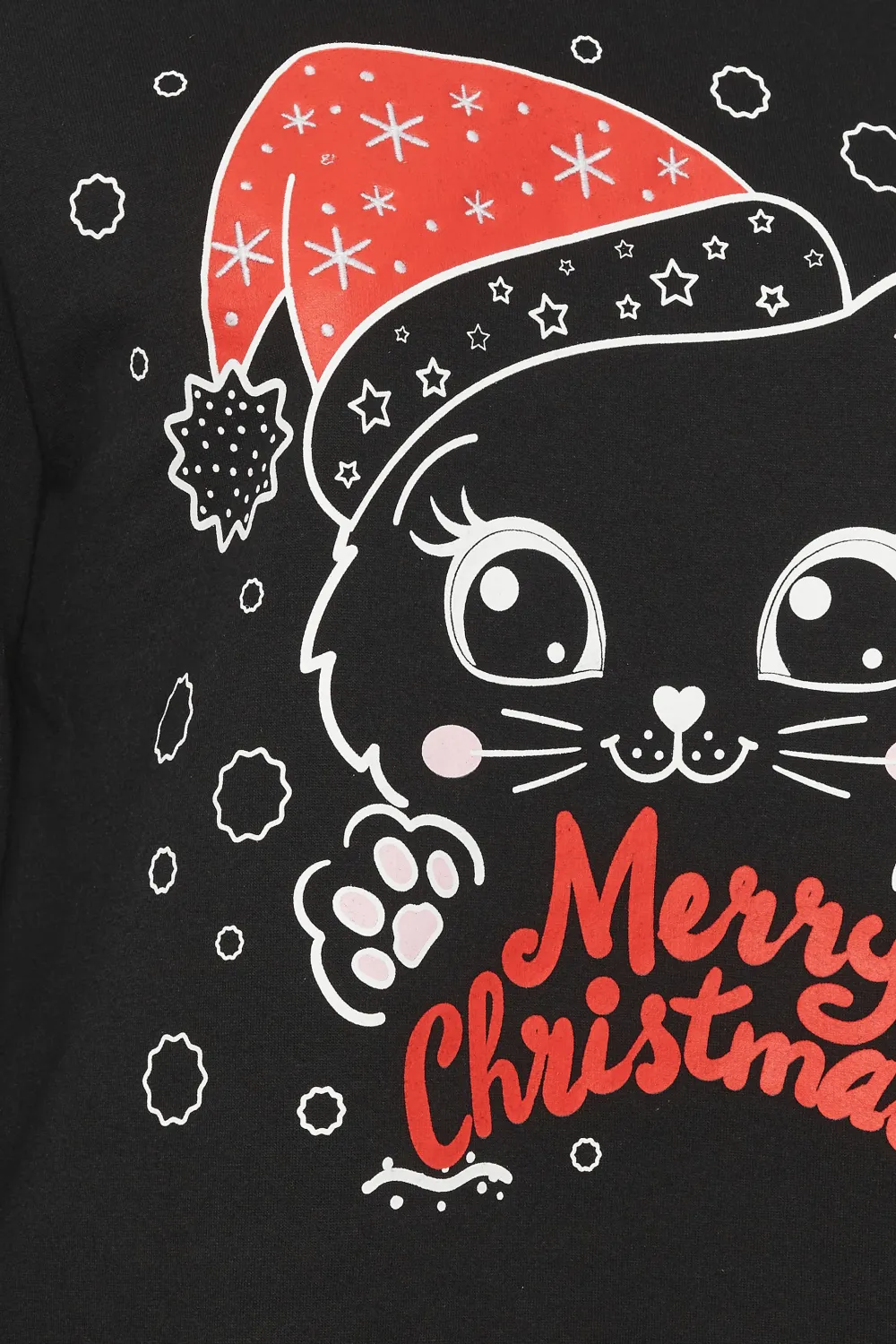 YOURS Curve Black 'Merry Christmas' Cat Graphic Sweatshirt
