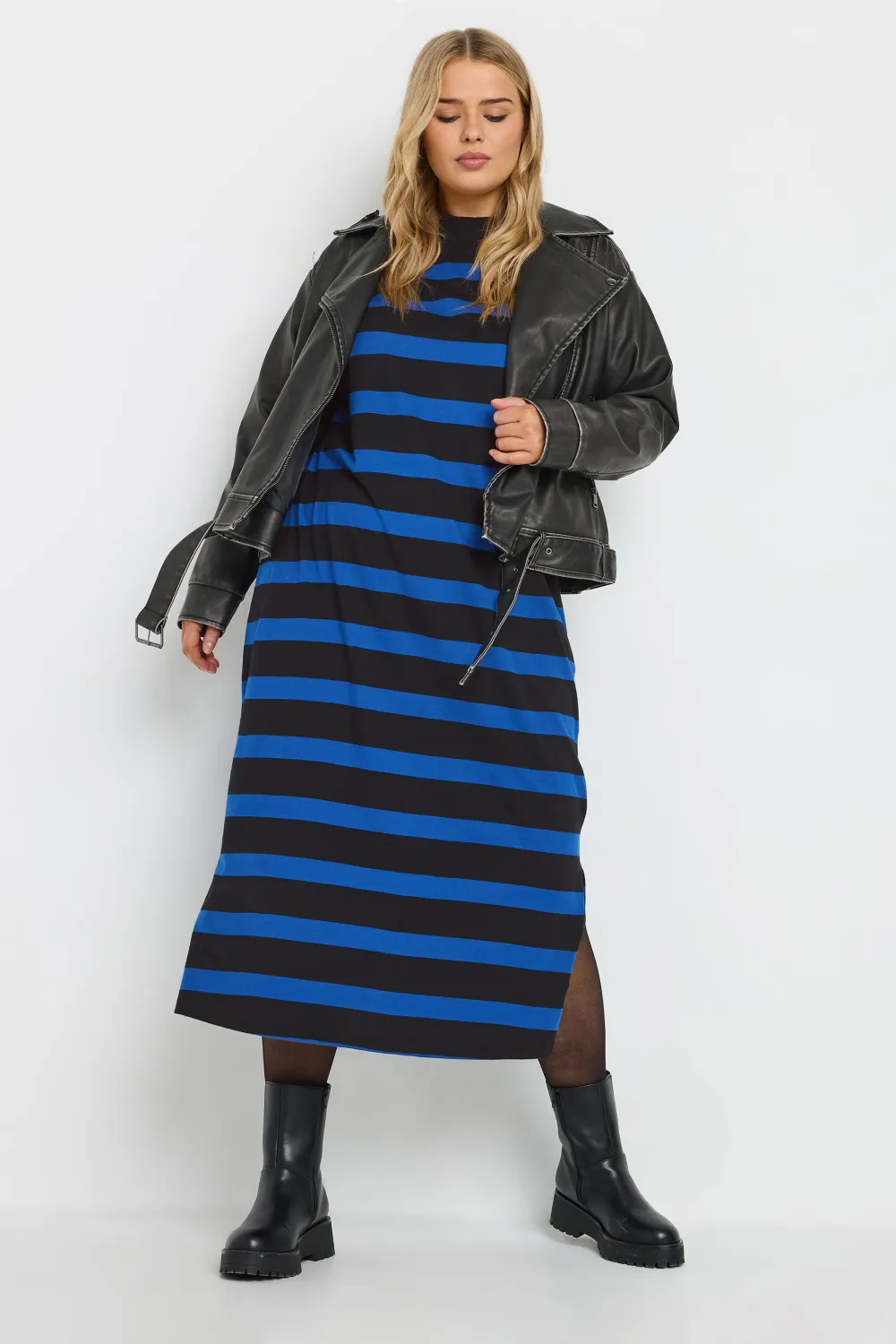 YOURS Curve Beige Brown Stripe Oversized T-Shirt Dress