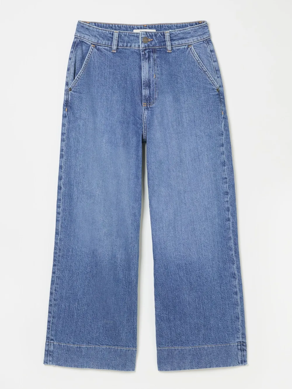 Casual Blue Denim Wide Leg Crop Jeans