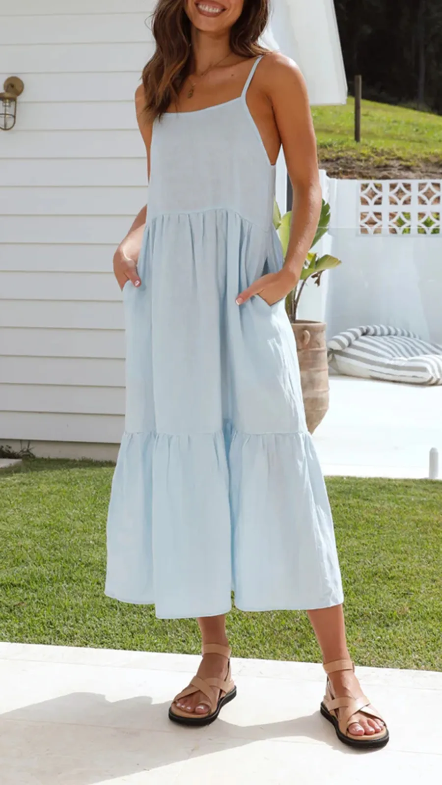 Loose Fluffy Long Suspender Maxi Dress