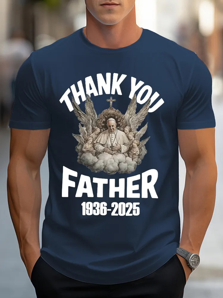 Men's Thank You Father 1936-2025 Print Short Sleeve Round Neck Cotton T-Shirt