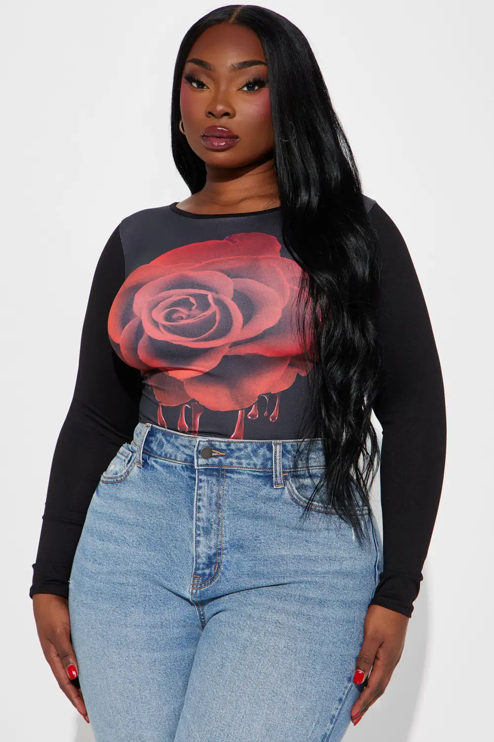 Drippin Roses Long Sleeve Bodysuit - Black/combo