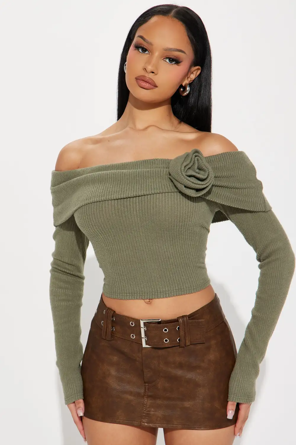 Rosa Off Shoulder Top - Olive