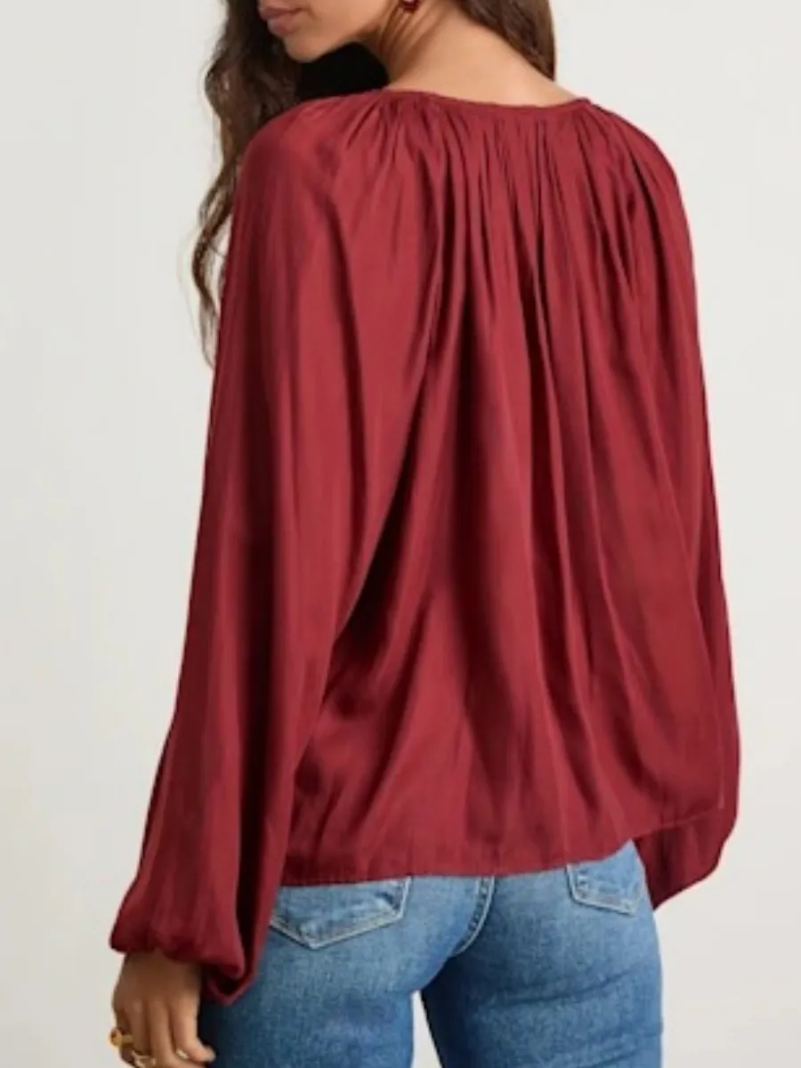Tie Neck Puff Sleeve Blouse