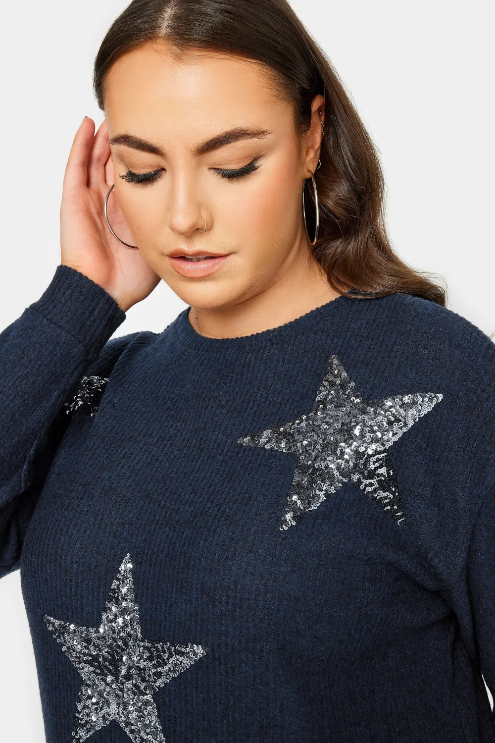 YOURS LUXURY Curve Blue Star Sequin Sweatshirt