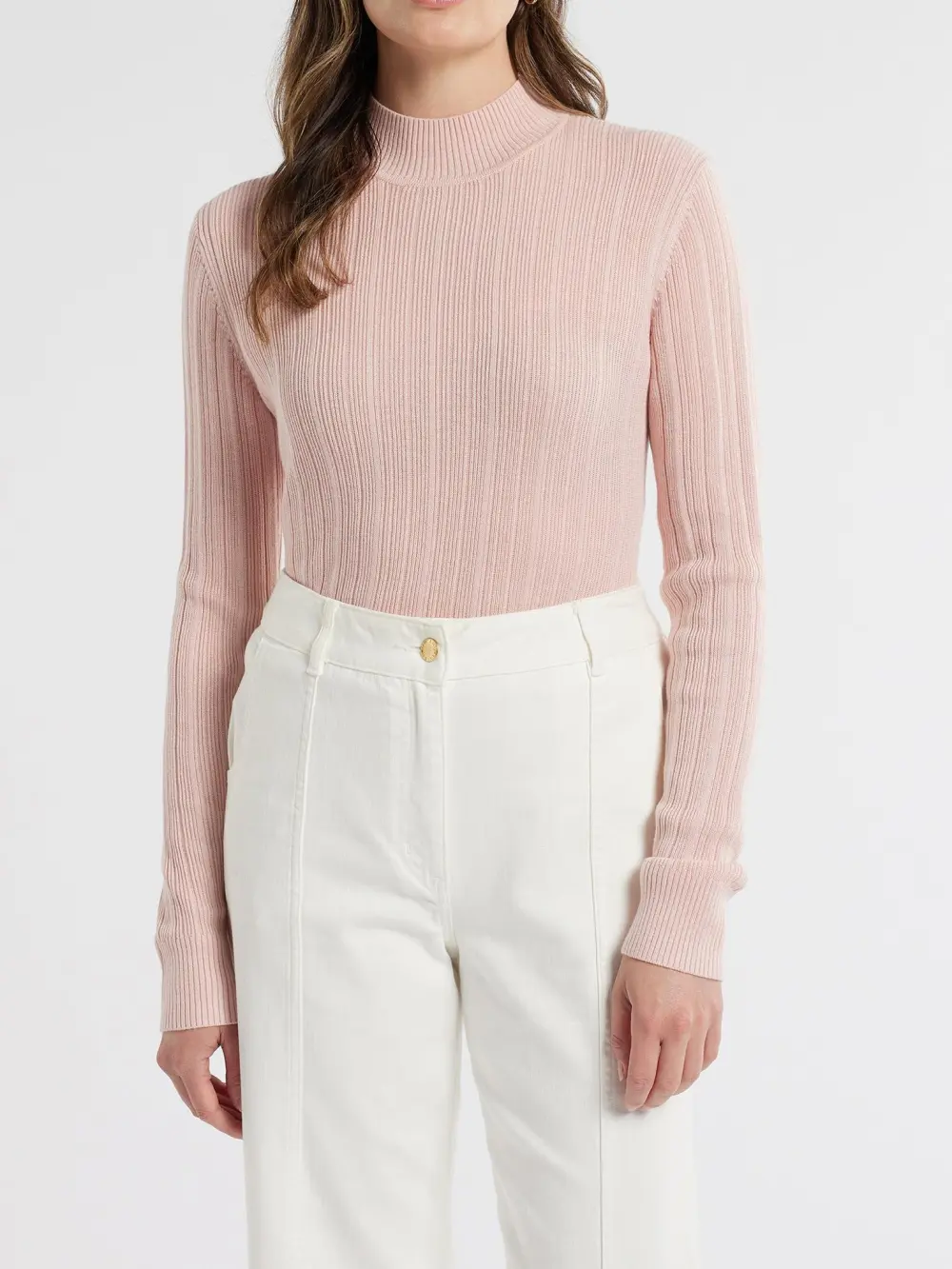 Pink High Neck Slim Jumper