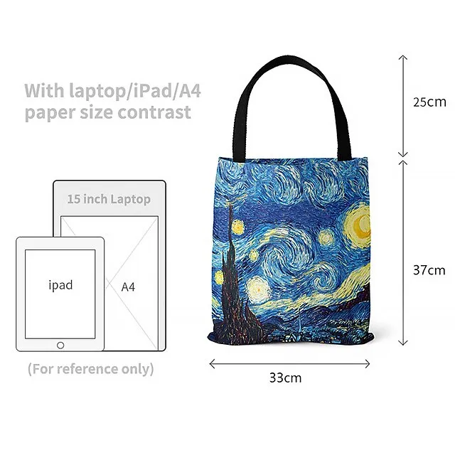 Women's Tote Shoulder Bag Canvas Tote Bag Canvas Shopping Daily Flower Print Large Capacity Foldable Durable Color Block Flower sunflower Starry Night Apricot blossom