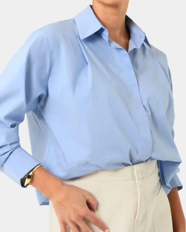 Cotton Blend Pleated Crop Shirt