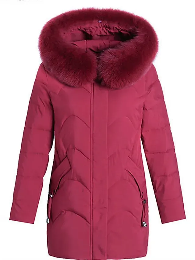 Women's Parka Warm Winter Coat Zipper Puffer Jacket with Removable Fur Collar Zipper Hoodie Heated Jacket Fashion Modern Casual Street Style Outerwear Long Sleeve Fall