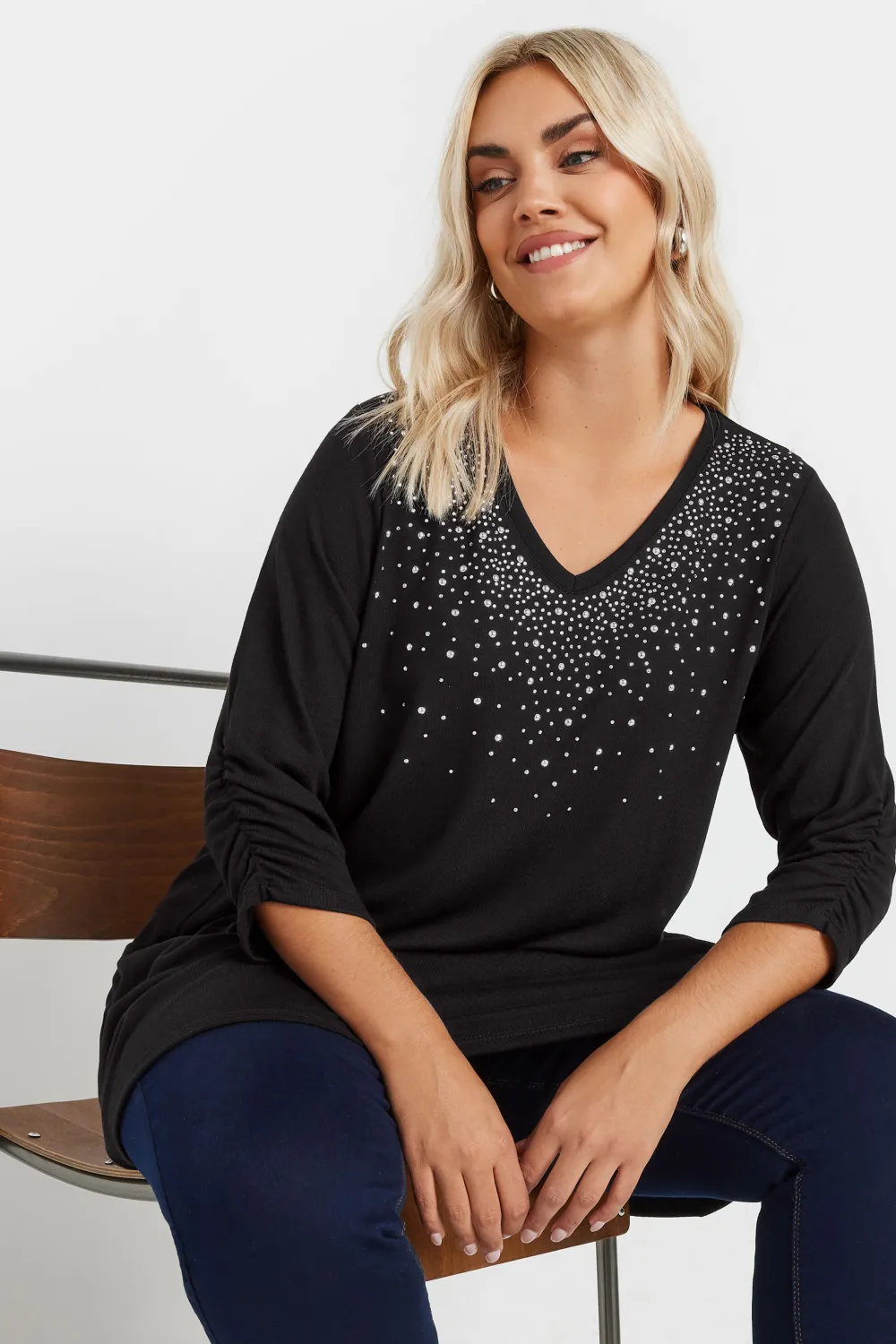 YOURS Curve Black Diamante Stud Swing Top