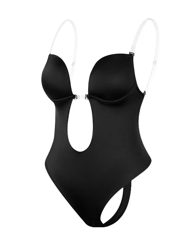 Deep V backless belly corset evening dress shapewear invisible straps bra