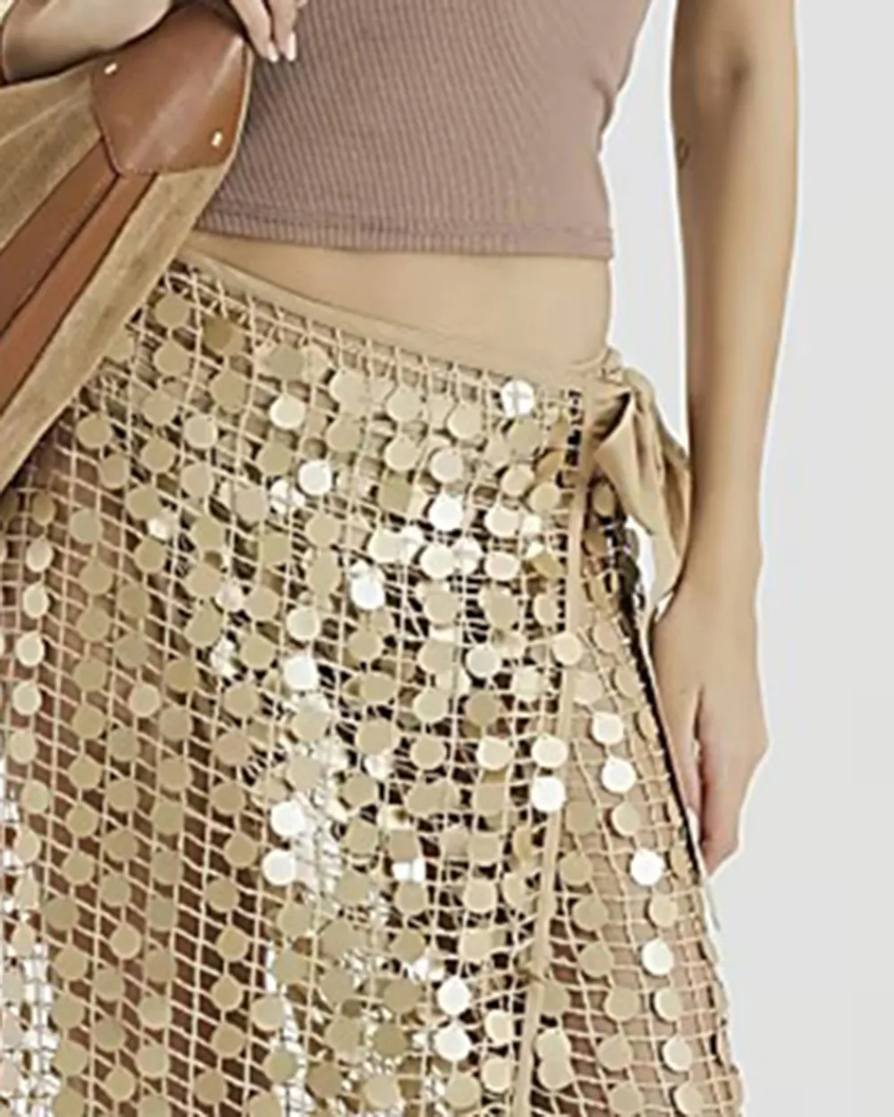 Gold Sequin Art Style Women's Long Skirts