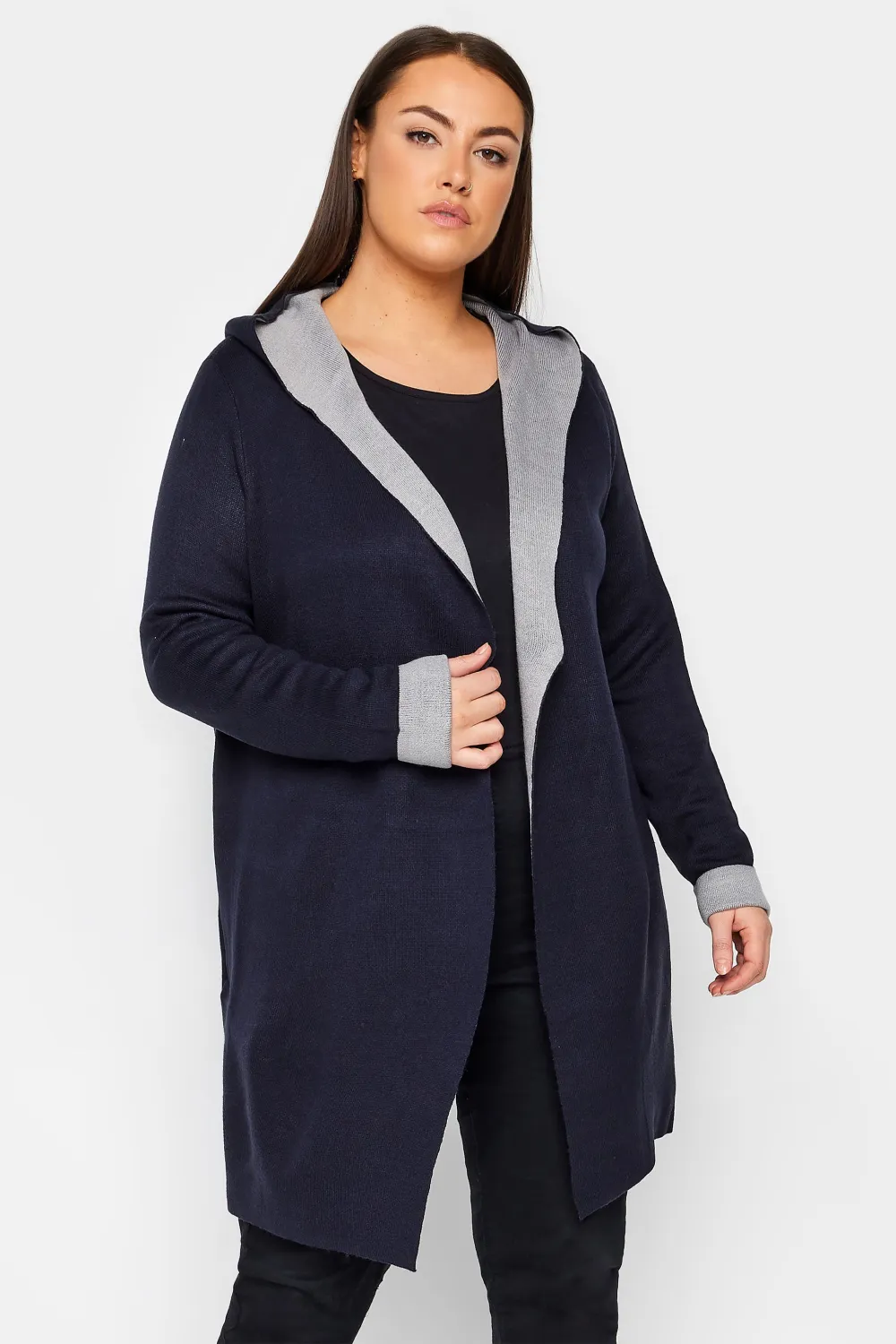 Evans Navy Hooded Longline Cardigan