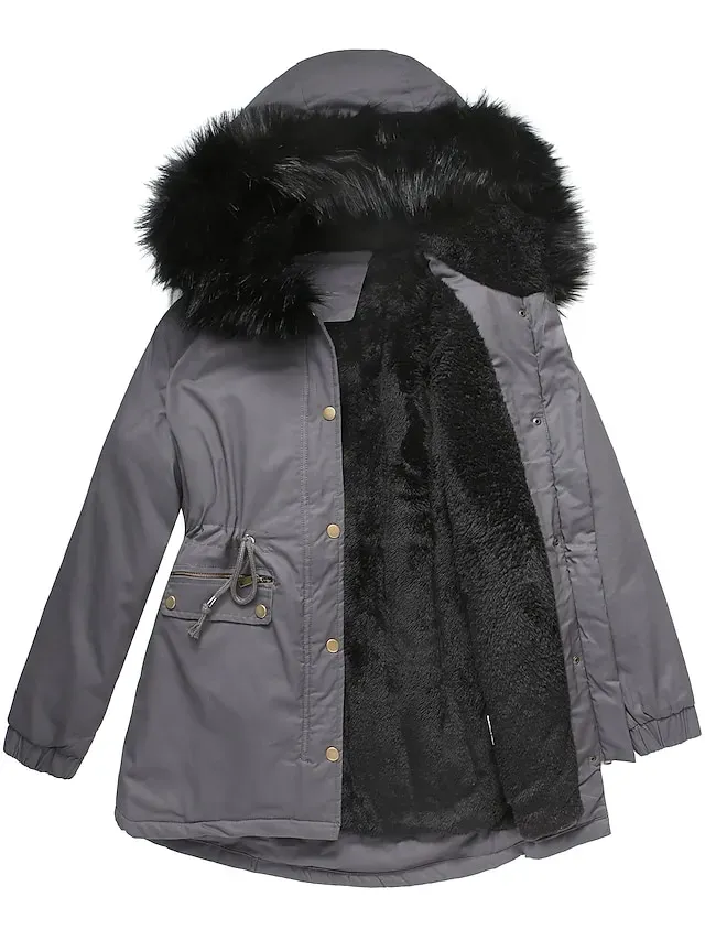 Women's Winter Coat Fleece Lined Puffer Jacket Drawstring Hooded Parka Thermal Warm Heated Jacket with Poackets Fall Long Coat Windproof