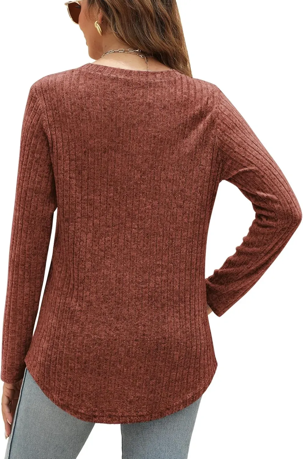 OFEEFAN Long Sleeve Shirts for Women Lightweight Crew Neck Casual Tunic Tops