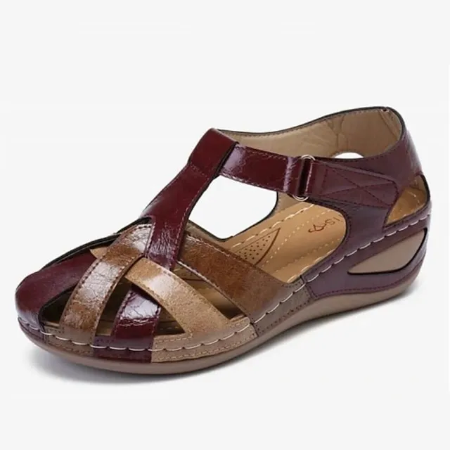 Women's Sandals Wedge Sandals Comfort Shoes Plus Size Outdoor Office Daily Summer Buckle Wedge Heel Round Toe Closed Toe Classic Casual Walking Shoes PU Leather Faux Leather Magic Tape Color Block