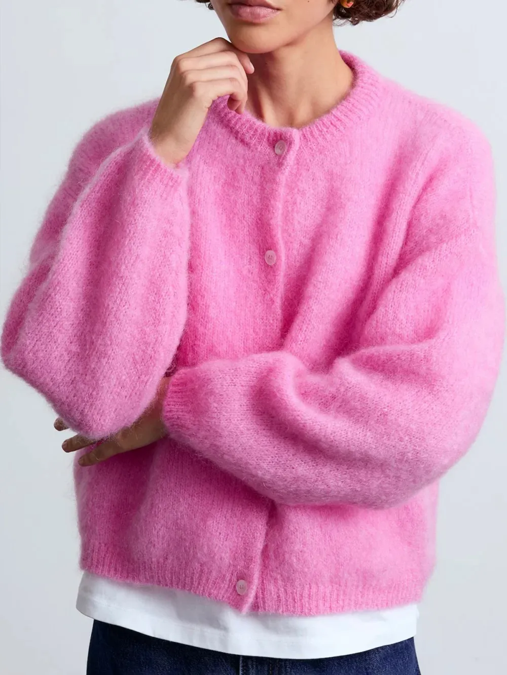 Casual Style Cardigan Rose Pink