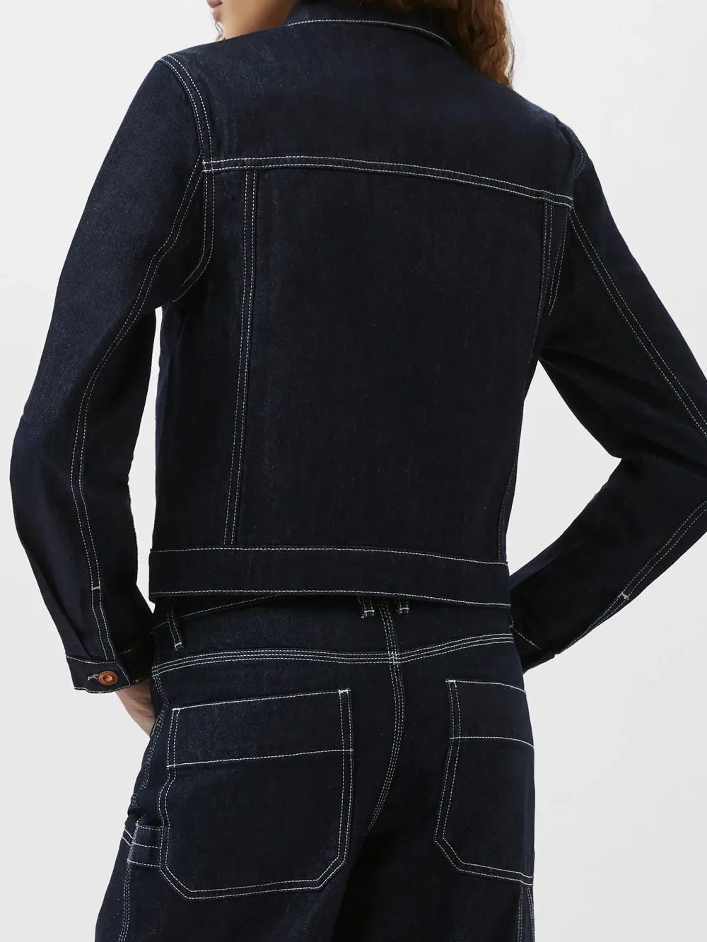 Cotton Contrast Dark Denim Long-Sleeved Jacket