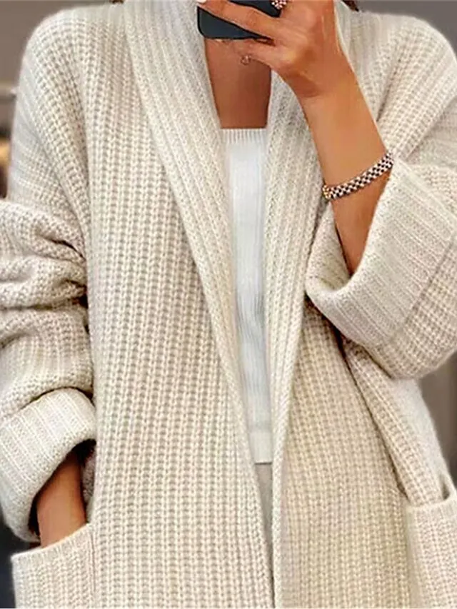 Women's Cardigan Ribbed Knit Sweater Autumn and Winter Long Daily Out Weekend Fashion Casual Soft