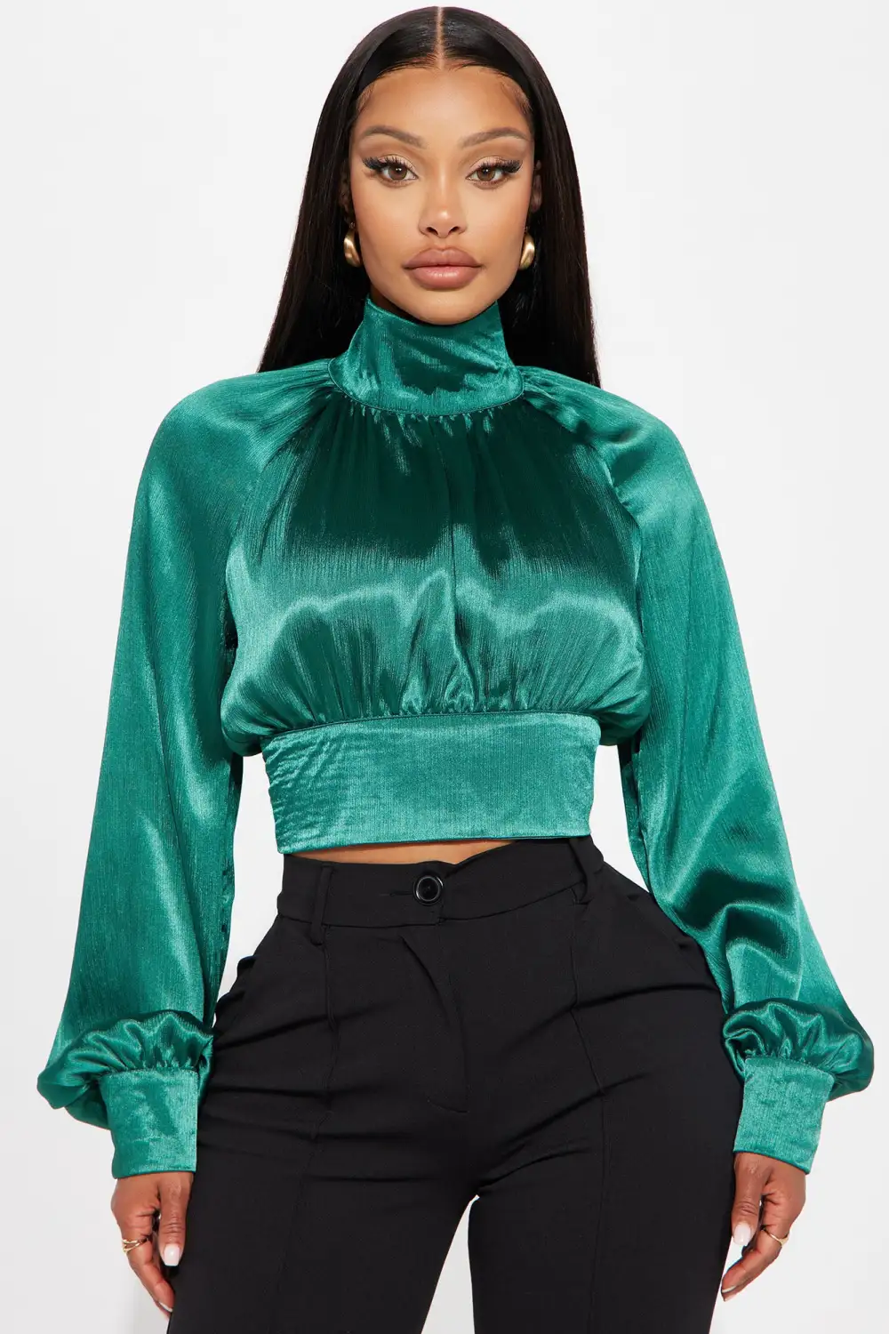 Tis The Season Satin Blouse Top - Hunter