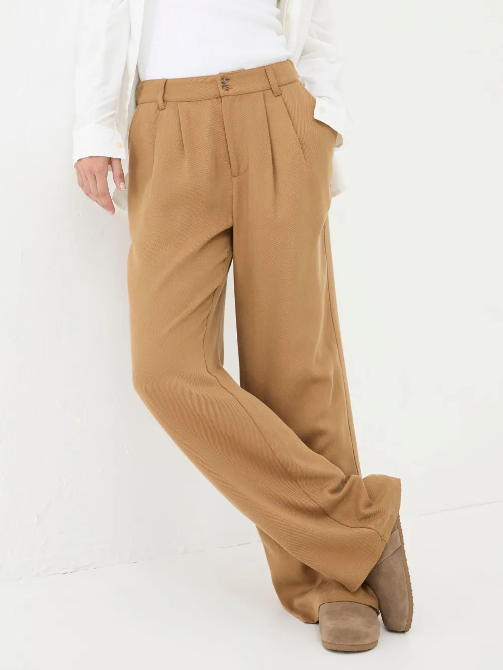 Dark Natural Ginger Wide Leg Drape Trousers