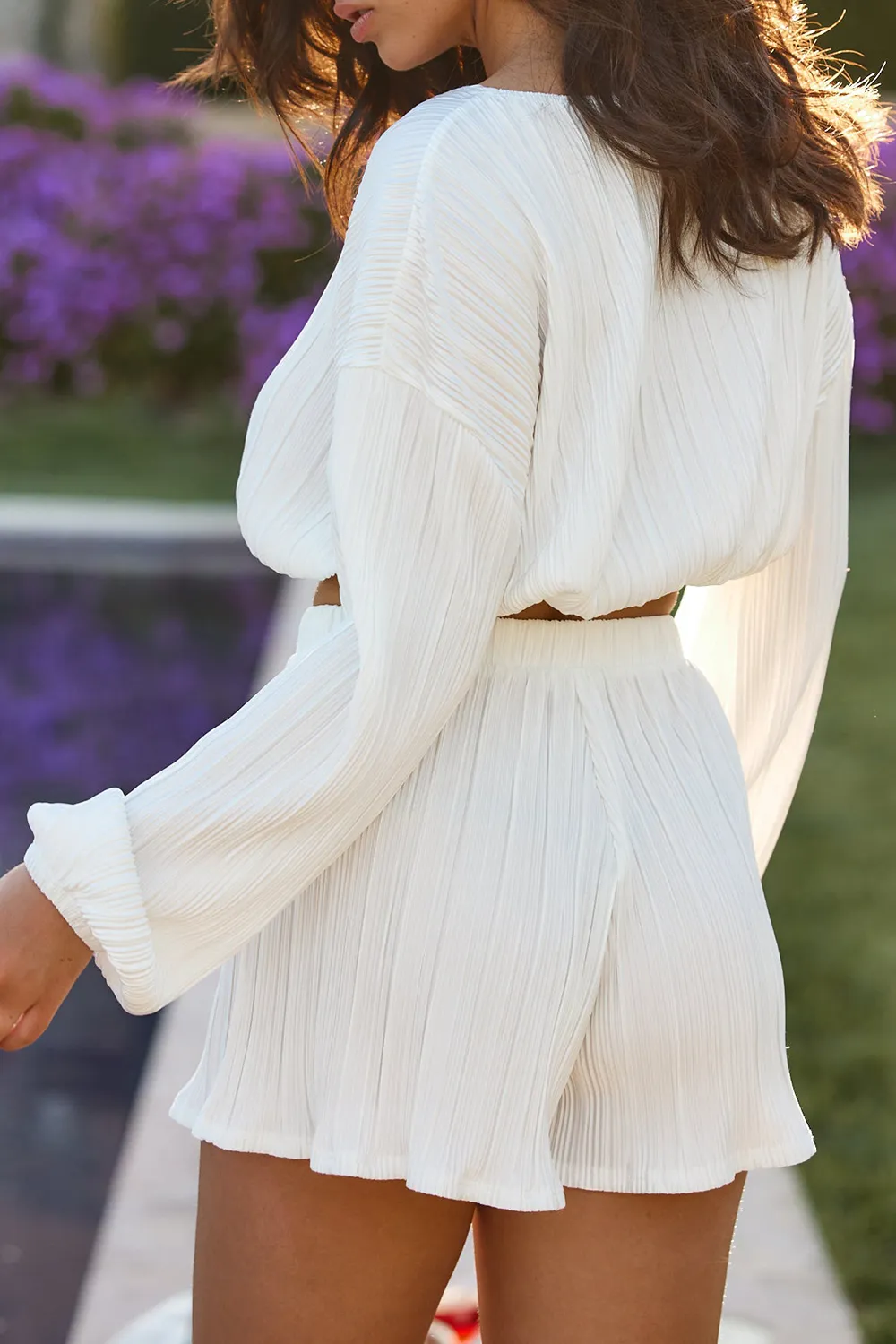 White Waffle Pleated Top