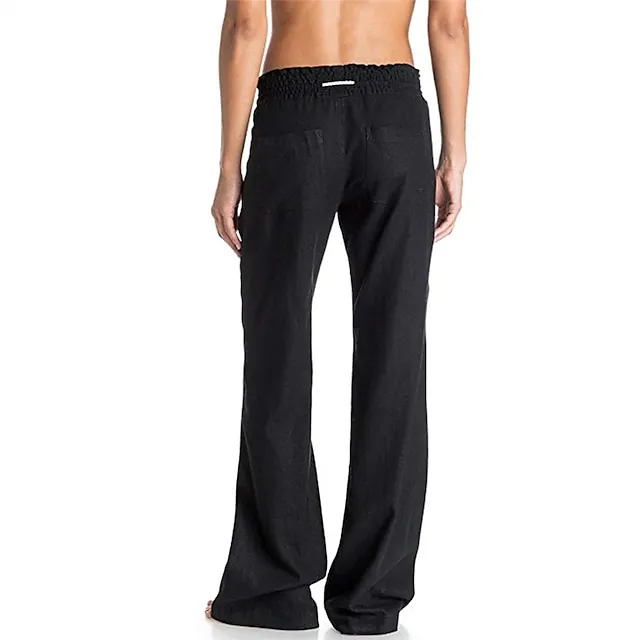 Women's Loungewear Bottom Nighty Pure Color Simple Comfort Sport Home Street Daily Cotton And Linen Breathable Gift Long Pant Elastic Waist Spring Summer White Black