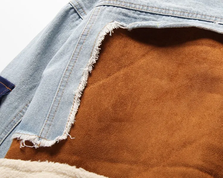 Fashion Plush Denim Stitching Lamb Wool Liner Thickened Short Jacket