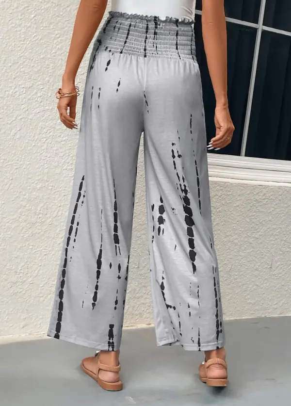 Grey Smocked Graffiti Print Elastic Waist Pants