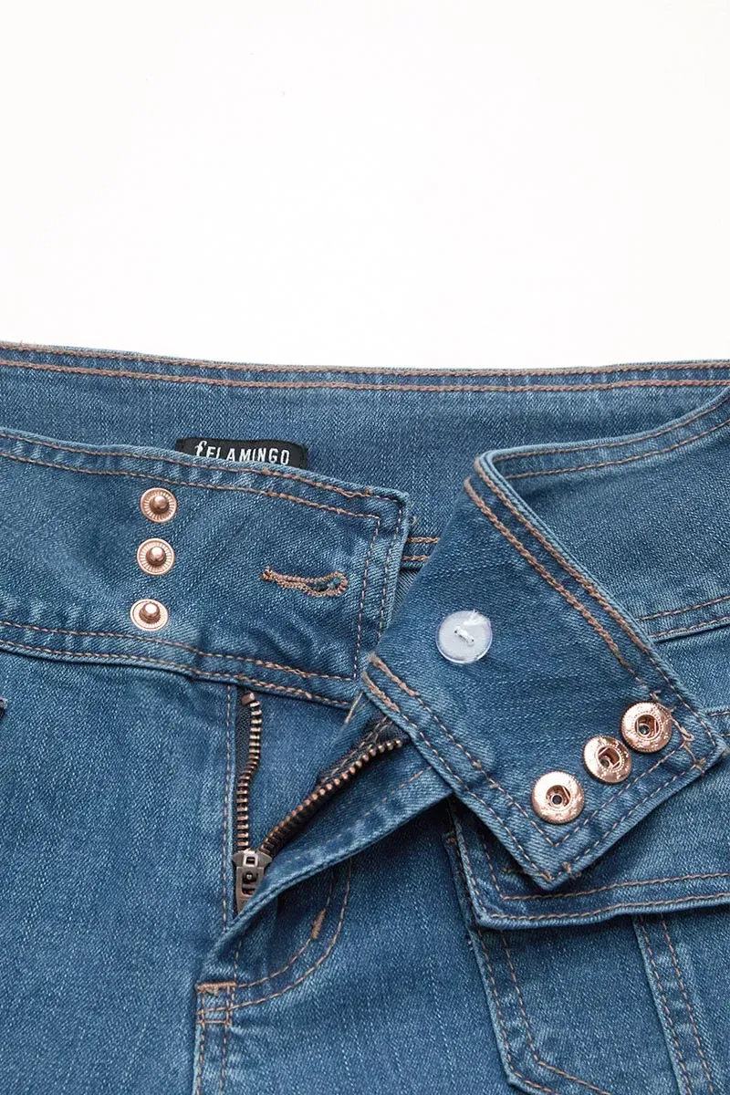 Flap Pocket Button Up Low Rise Flare Jeans