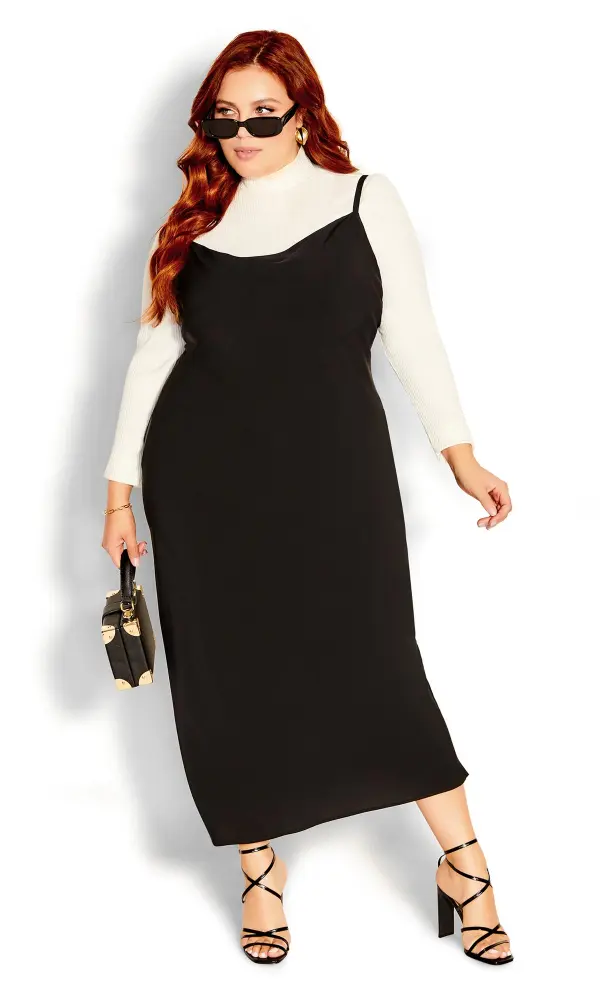 Evans Black Shimmer Slip Dress