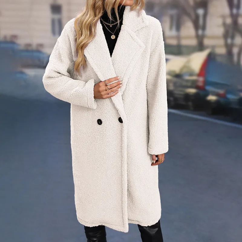 Lapel Collar Solid Plush Coat