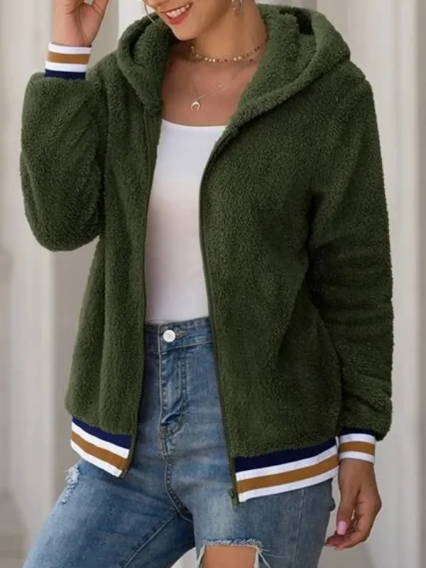 Striped Zip Pocket Hooded Cotton Jacket