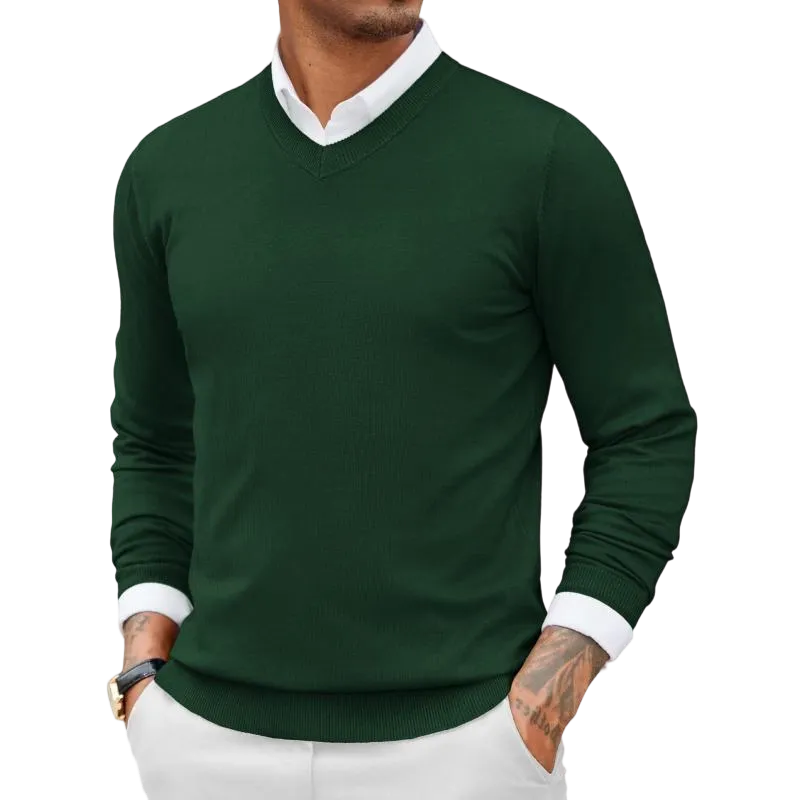 Men's Ribbed V-neck Casual Knit Sweater