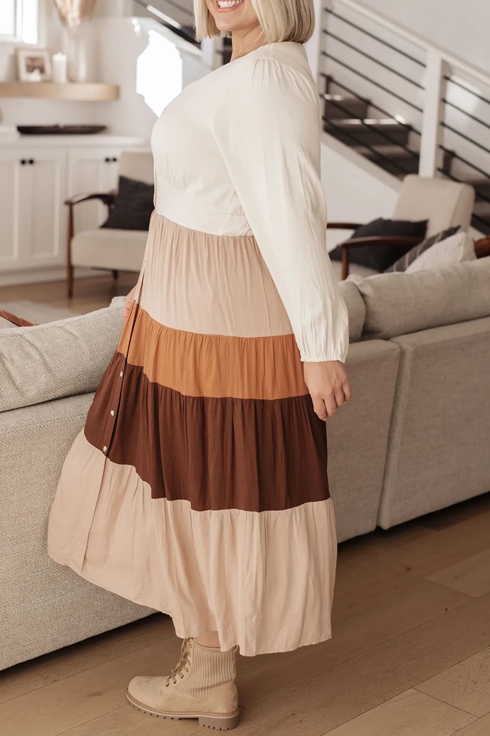 All-Match Temperament Color Blocking V-Neck Dress