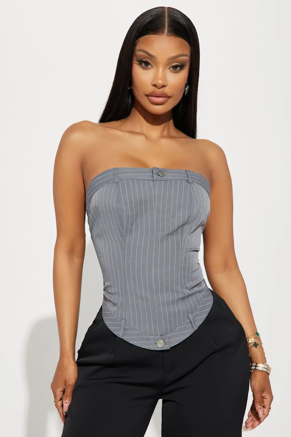 Vernee Pinstripe Tube Top - Grey/combo