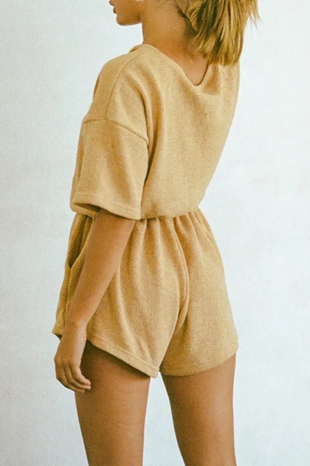 Short Sleeve Drawstring Waist Romper