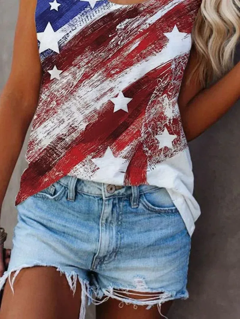 Women Sleeveless Scoop Neck  Star Printed Top