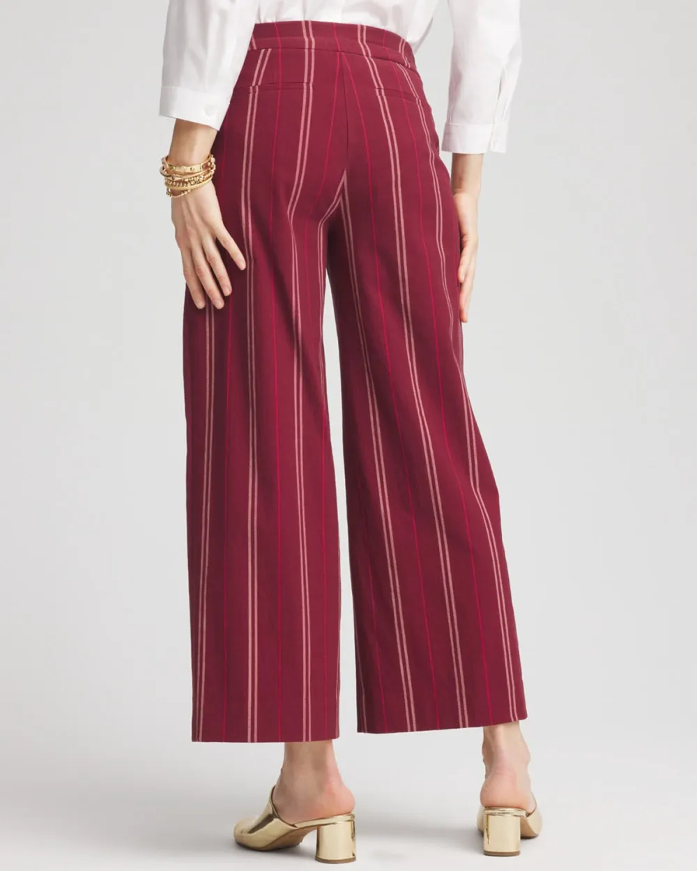 Maroon Pinstripe Wide Leg Trousers